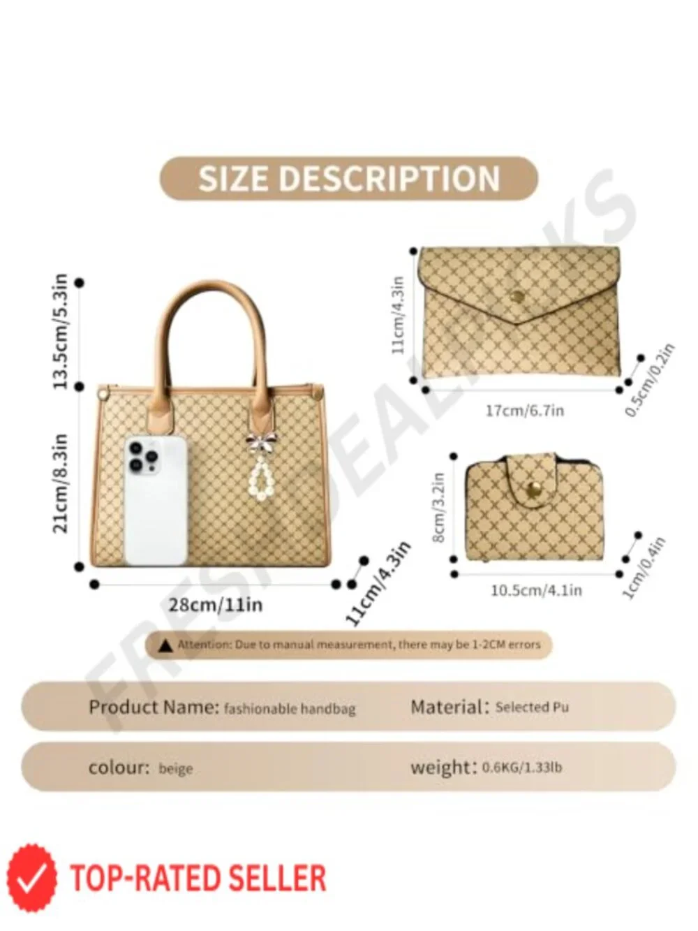 Women's Satchel Bag Set with Wallet & Card Holder, PU Leather 3-Way Handbag